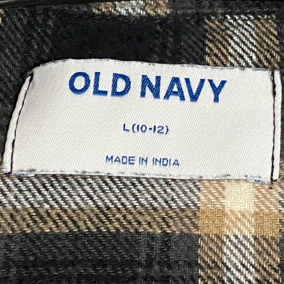 Old Navy Size Large 10-12 Flannel Shirt Plaid Button Up 100% Cotton Used - Picture 5 of 6